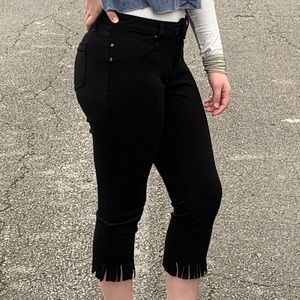Ladies black fringe pants